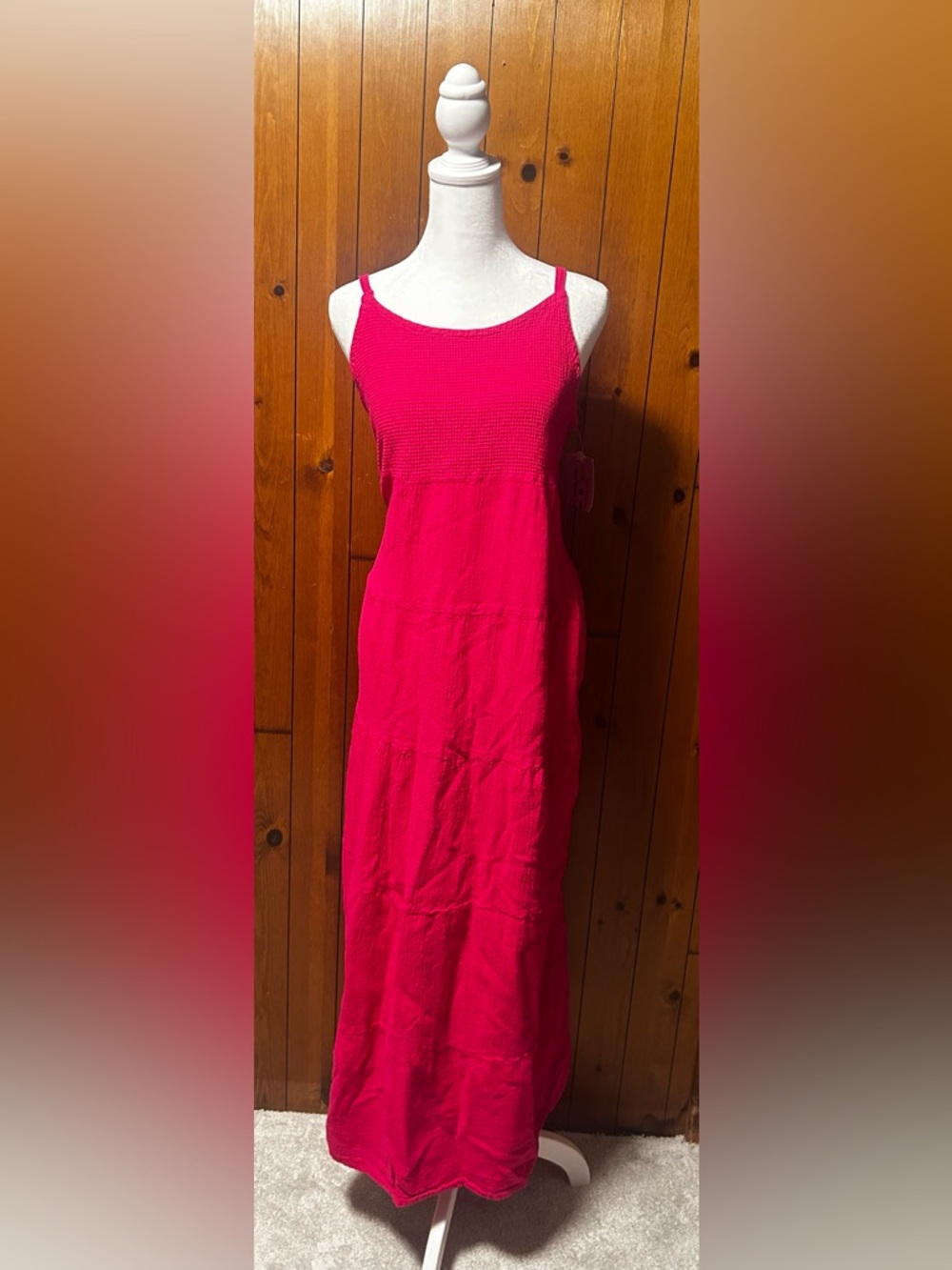 NEW Dunes relaxed fashion Hot Pink Maxi Dress 100% cotton oversized flowy tiered